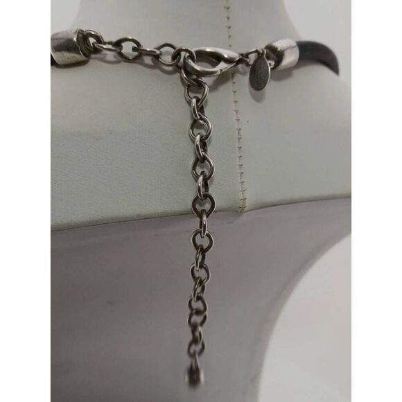 CHICO'S Green & Black Enamel Boho Black Leather Cord Silver Pendant Necklace - Picture 3 of 4